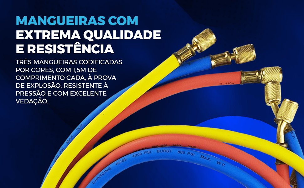 Manifold Anal&oacute;gico G&aacute;s R32, R134, R404, R410 Hiatsu MPH-341 r32 r410 r404 r134 premium com maleta engate r&aacute;pido de baixa e alta press&atilde;o