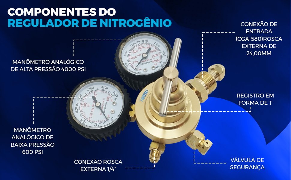 Regulador De Nitrog&ecirc;nio 0-600 PSI / 0-4000 PSI HT-4000 Hiatsu leitura exata da press&atilde;o de entrada e sa&iacute;da Teste de estanqueidade premium