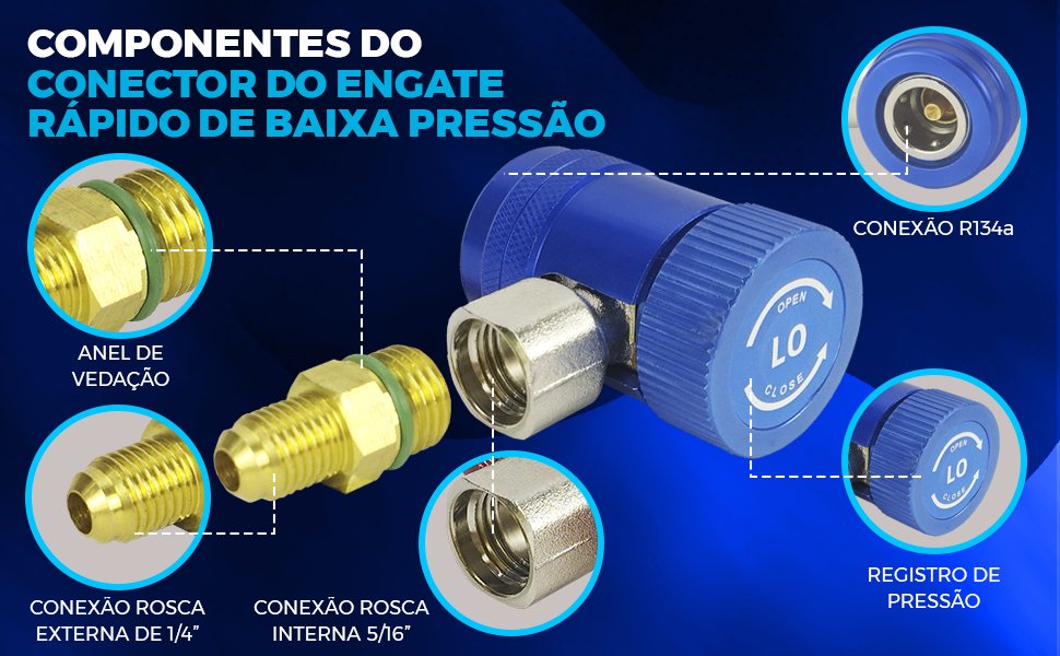Conector Engate R&aacute;pido de Baixa Press&atilde;o (Low) Automotivo HIATSU QCH-L utilizado para facilitar a conex&atilde;o bot&atilde;o com ranhuras