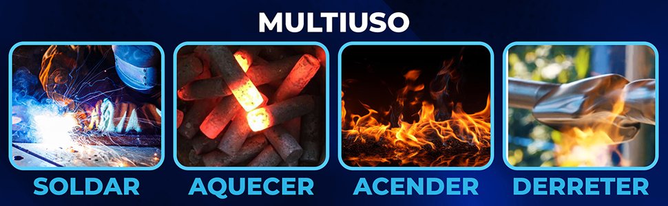 Ma&ccedil;arico Cano Duplo com Mangueira 150cm Acendedor Autom&aacute;tico Hiatsu JH-3DSV Estrutura de alum&iacute;nio V&aacute;lvula de ajuste para regular como fazer solda