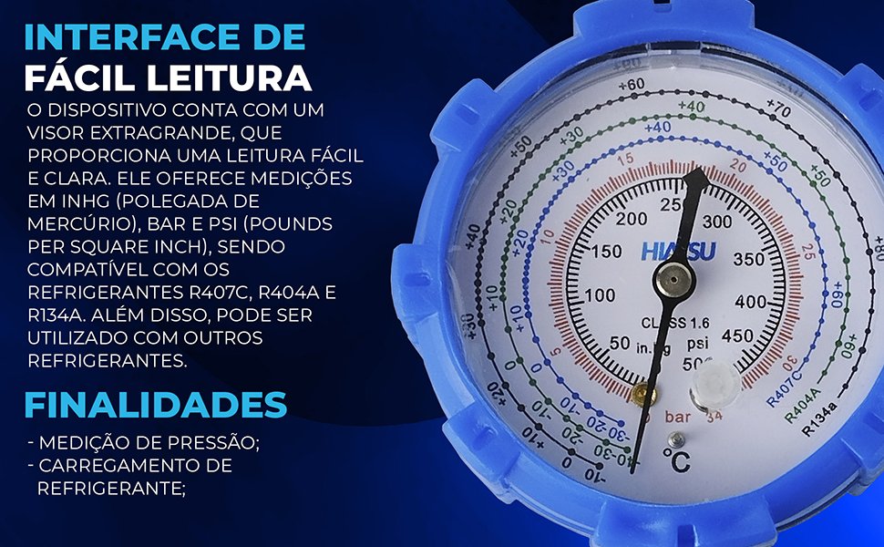 Conjunto Manifold de Baixa Press&atilde;o R134 R404 R407 CT-466H Hiatsu mede a press&atilde;o de gases refrigerantes em sistemas de climatiza&ccedil;&atilde;o e refrigera&ccedil;&atilde;o