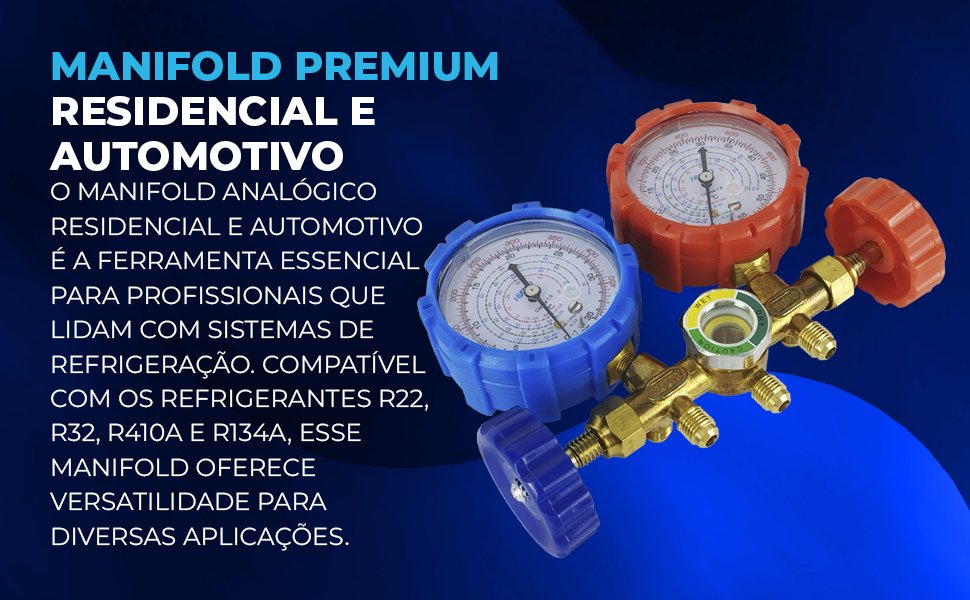 Manifold Premium Gás R22 R32 R134a e R410A com Mangueiras 150cm Adaptadores MPH-332 Hiatsu residencial e automotivo 3 vias ampla compatibilidade