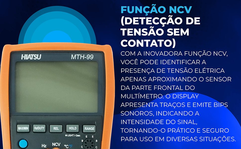 Multímetro Digital Profissional Portátil Refrigeração MTH-99 Hiatsu true rms função ncv possui mudança de faixa automática ou manual