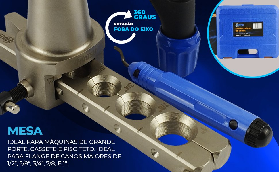 Flangeador Exc&ecirc;ntrico com Limitador 1/2 A 1 FLH-805 hiatsu com maleta escareador rebarbador de tubos como fazer flange dicas de flange