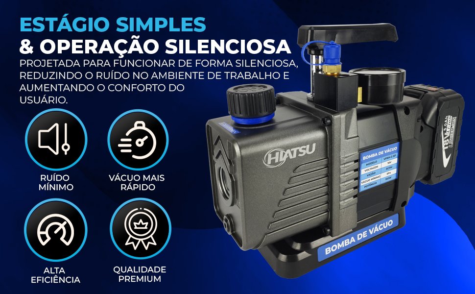 Bomba de Vácuo 3cfm a bateria com Vacuômetro Integrado e Motor Brushless Hiatsu VPBH-3 SP vacuum pump como ferramentas para ar condicionado