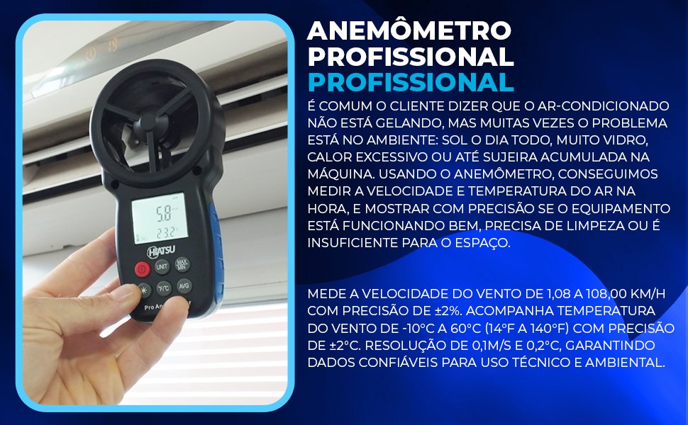 Hiatsu HBT-100 anemometro digital portatil medidor de vento velocidade ar fluxo de ar hvac refrigeracao climatizacao instrumento de medicao