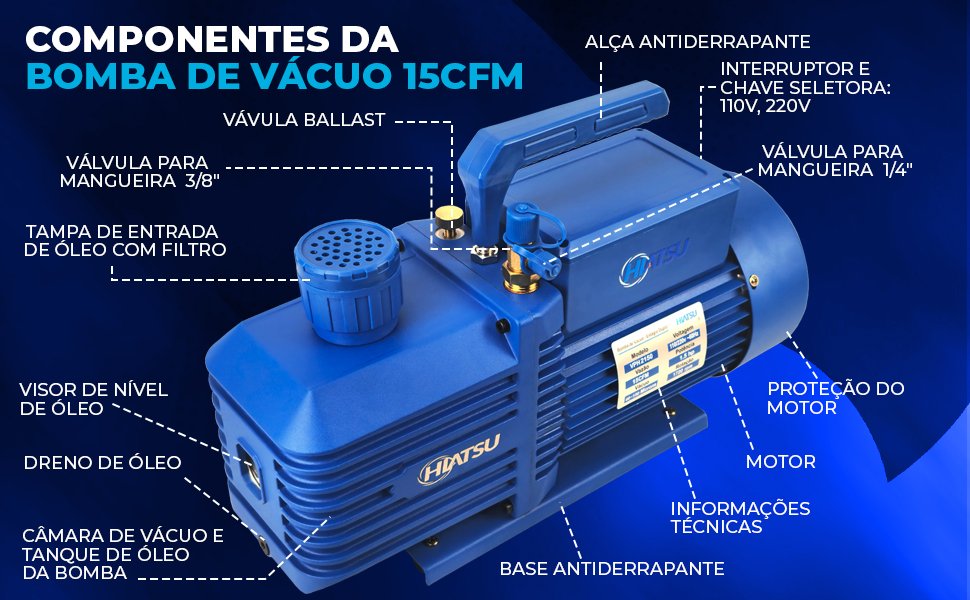 Bomba de Vácuo 15CFM Duplo Estágio Hiatsu VPH2150