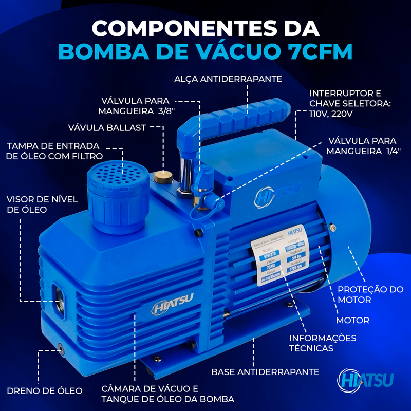 Bomba de Vácuo 7 Cfm - Duplo Estagio Bivolt HIATSU VPH270 - Único