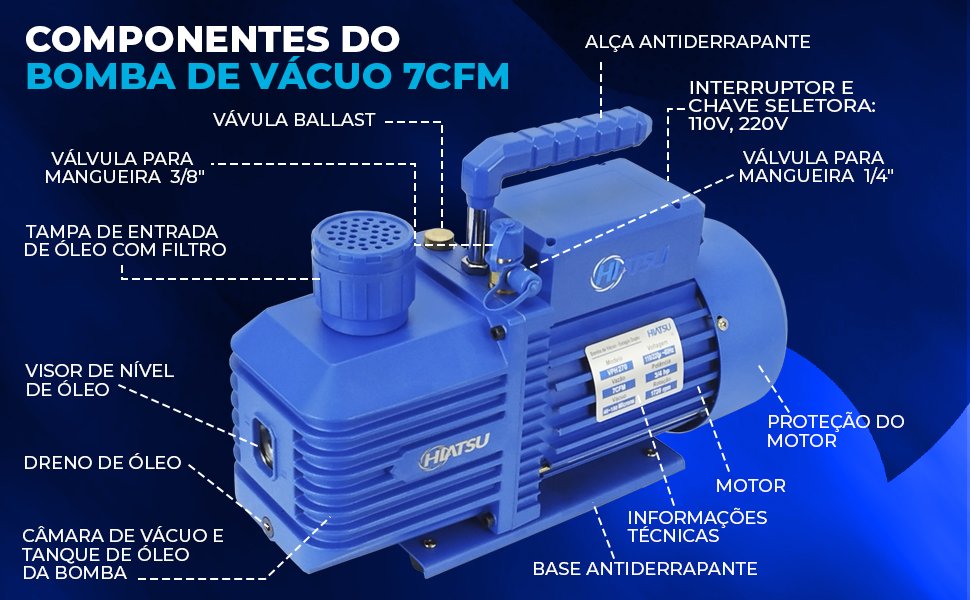 Bomba de Vácuo 7 Cfm Duplo Estagio Bivolt 110v 220v HIATSU VPH270 1720rpm ferramenta de refrigeração premium profissional vacuum pump 5314.1