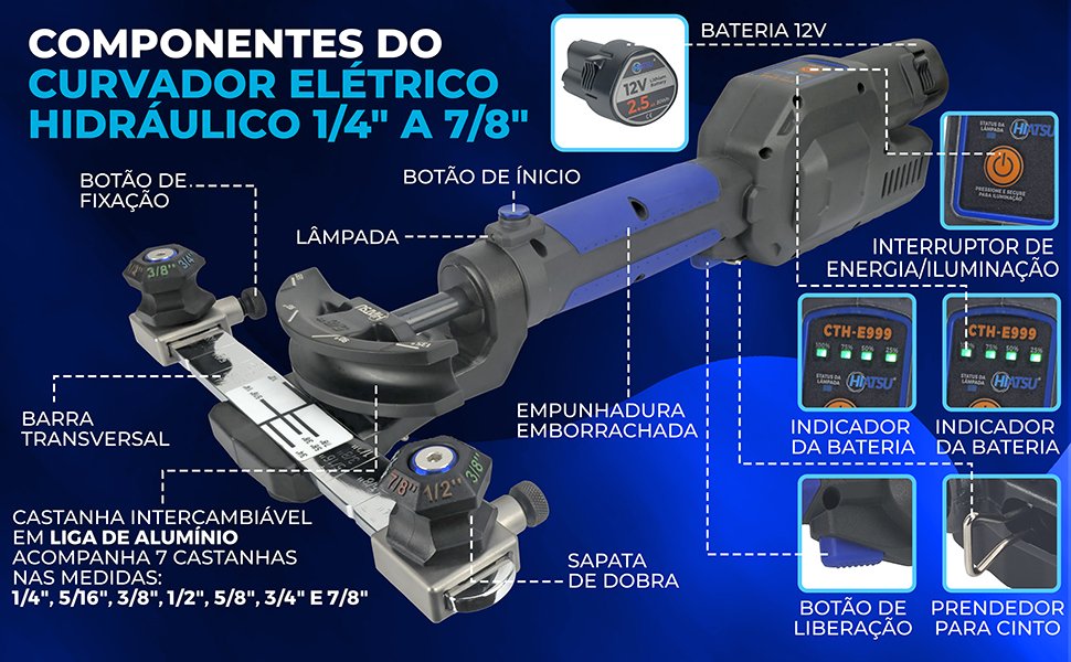 componentes do Curvador el&eacute;trico Hidr&aacute;ulico Hiatsu CTH-E999 Tubos de Cobre Alum&iacute;nio e outros metais