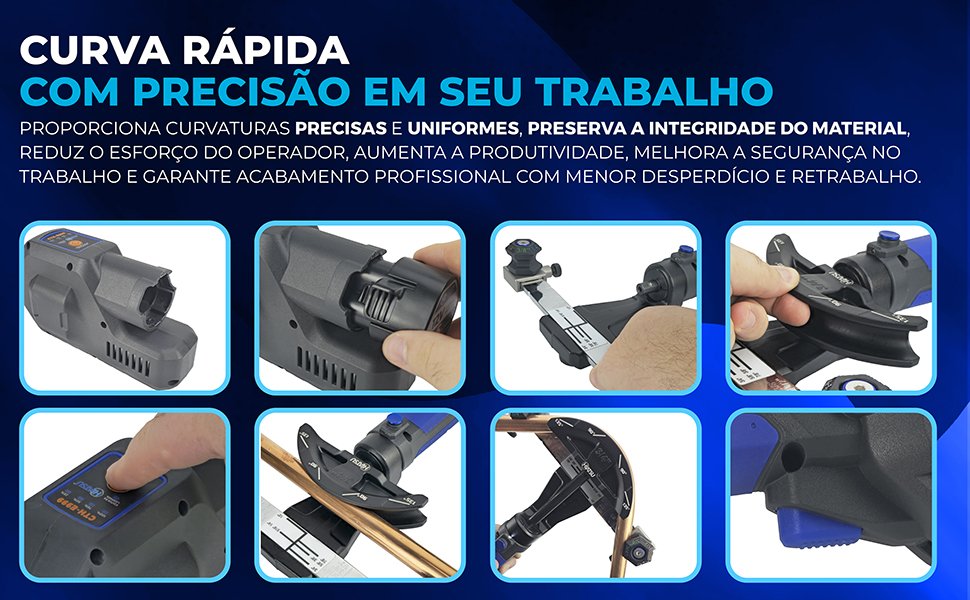 curvas r&aacute;pida com Curvador el&eacute;trico Hidr&aacute;ulico Hiatsu CTH-E999 Tubos de Cobre Alum&iacute;nio e outros metais