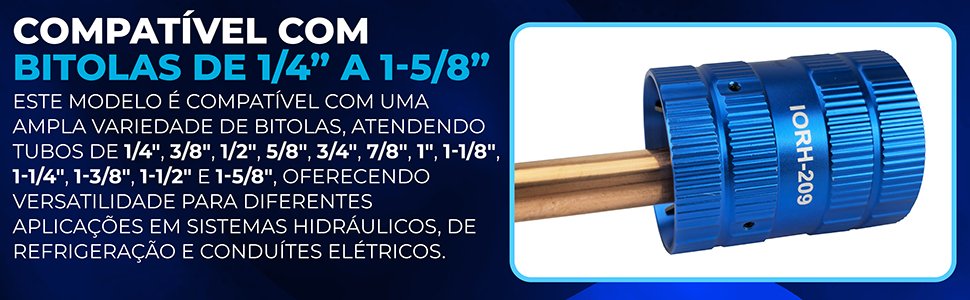 compat&iacute;vel com bitolas Escareador Tipo Copo revers&iacute;vel para Tubos de Cobre PVC, PPR, lat&atilde;o, alum&iacute;nio e outros metais IORH-209 da Hiatsu