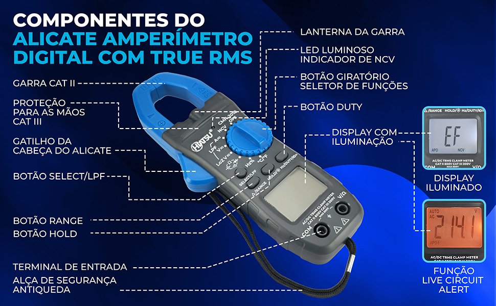 componentes do alicate amper&iacute;metro digital true rms com lpf e loz para eletricista e hvac Live Circuit Alert Filtro passa-baixa hiatsu cmh-2018